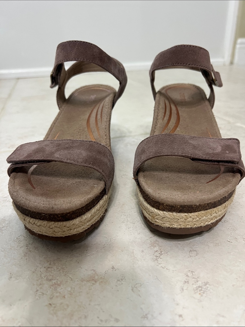 Aetrex Suede Ankle-Strap Sandals in Taupe - Picture 2 of 8